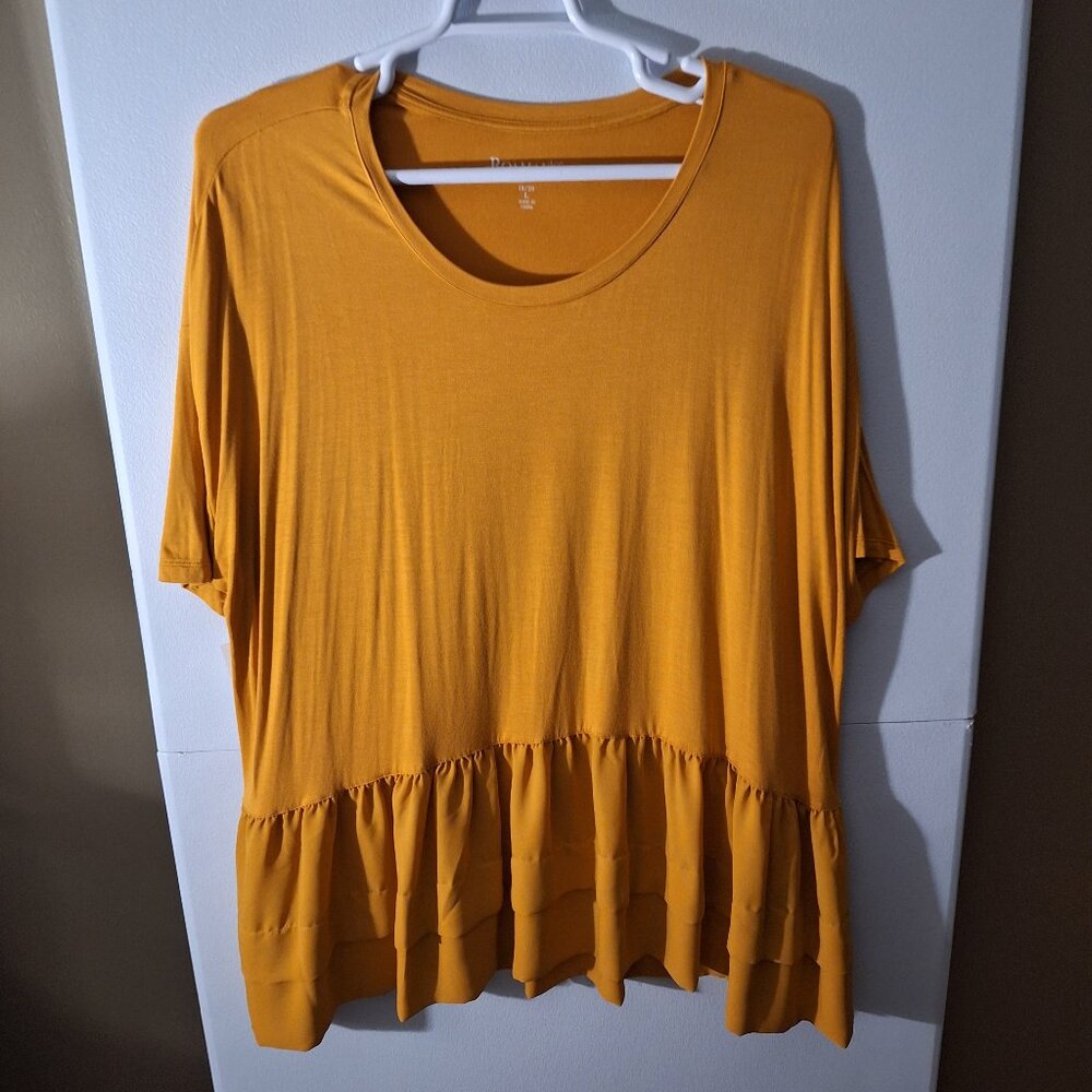 Roaman''s Womens Scoop Neck 18/20 L Gold Loose Fit Babydoll Tunic Top